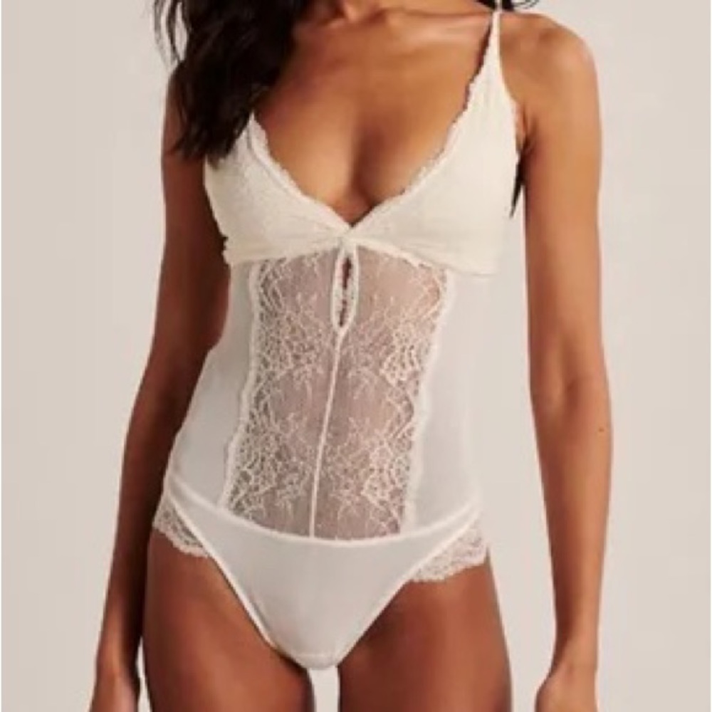Abercrombie & Fitch ivory cream lace thong sheer bodysuit size large - Picture 3 of 12